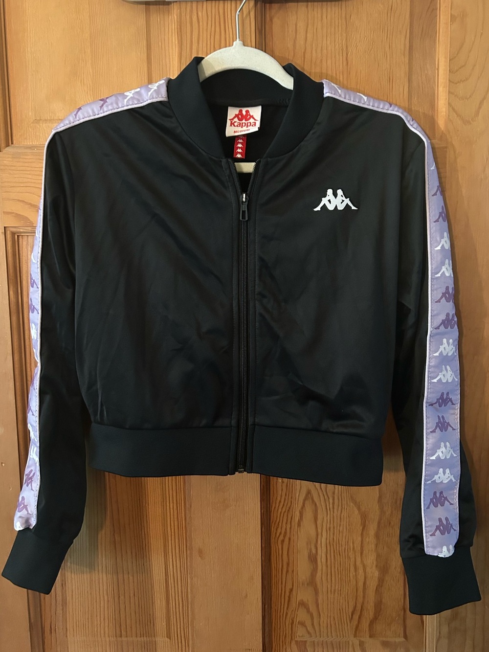 Kappa Black Cropped Track Jacket with Lavender Logo Tape